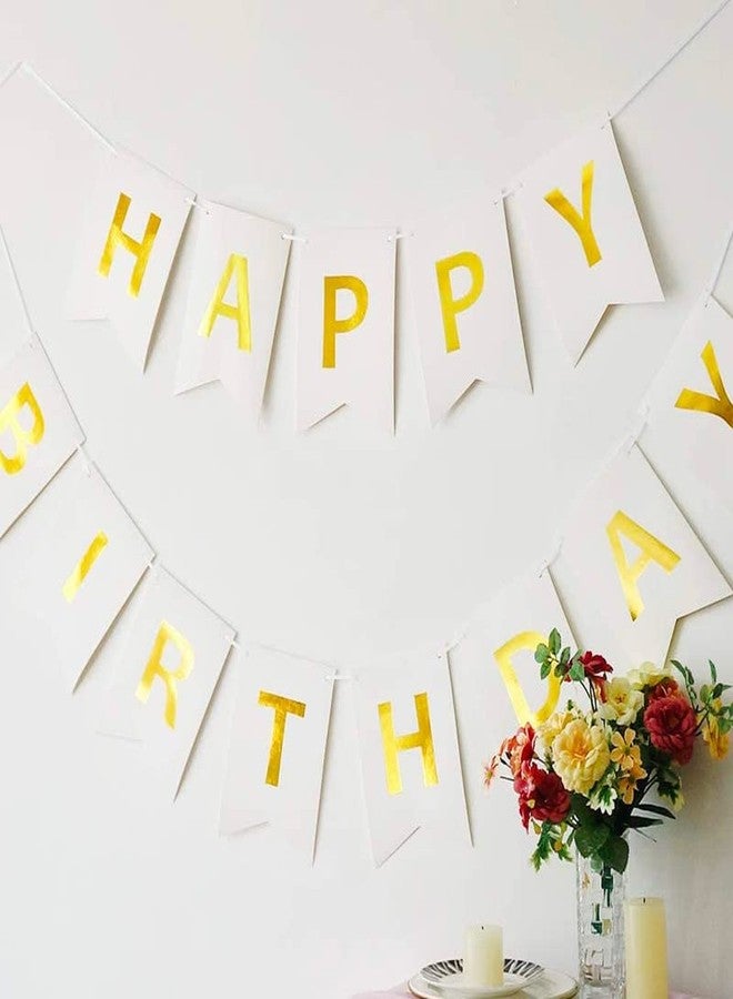 Happy Space - Baby White Happy Birthday Banner with Foil Gold Letters, Happy Birthday Bunting Banner for Party Decorations (White) - Image 5
